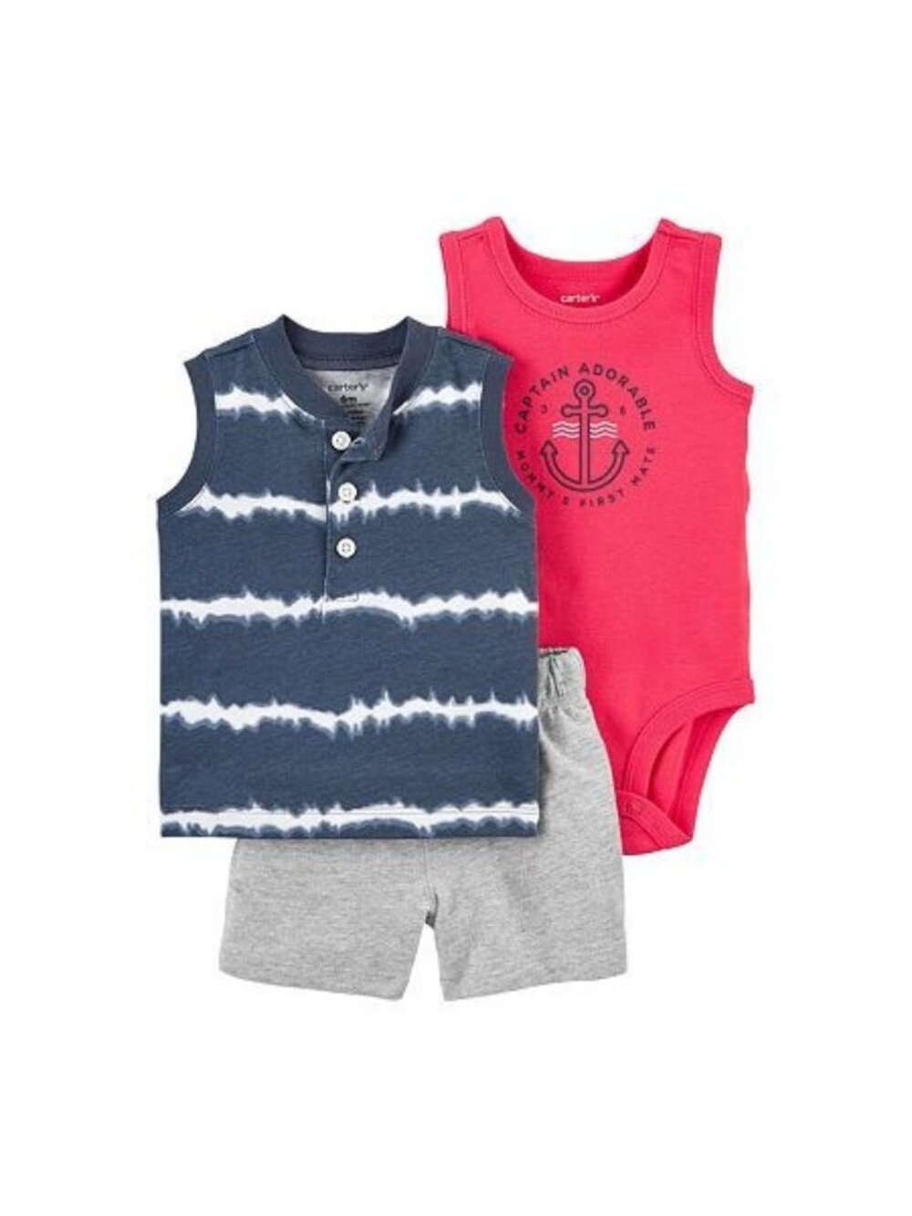 Carters Baby Boys 3-Pc. Short Set Size 18M - Tie Dye Henley Tank Graphic Bodysui